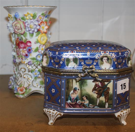 Porcelain casket and German floral vase